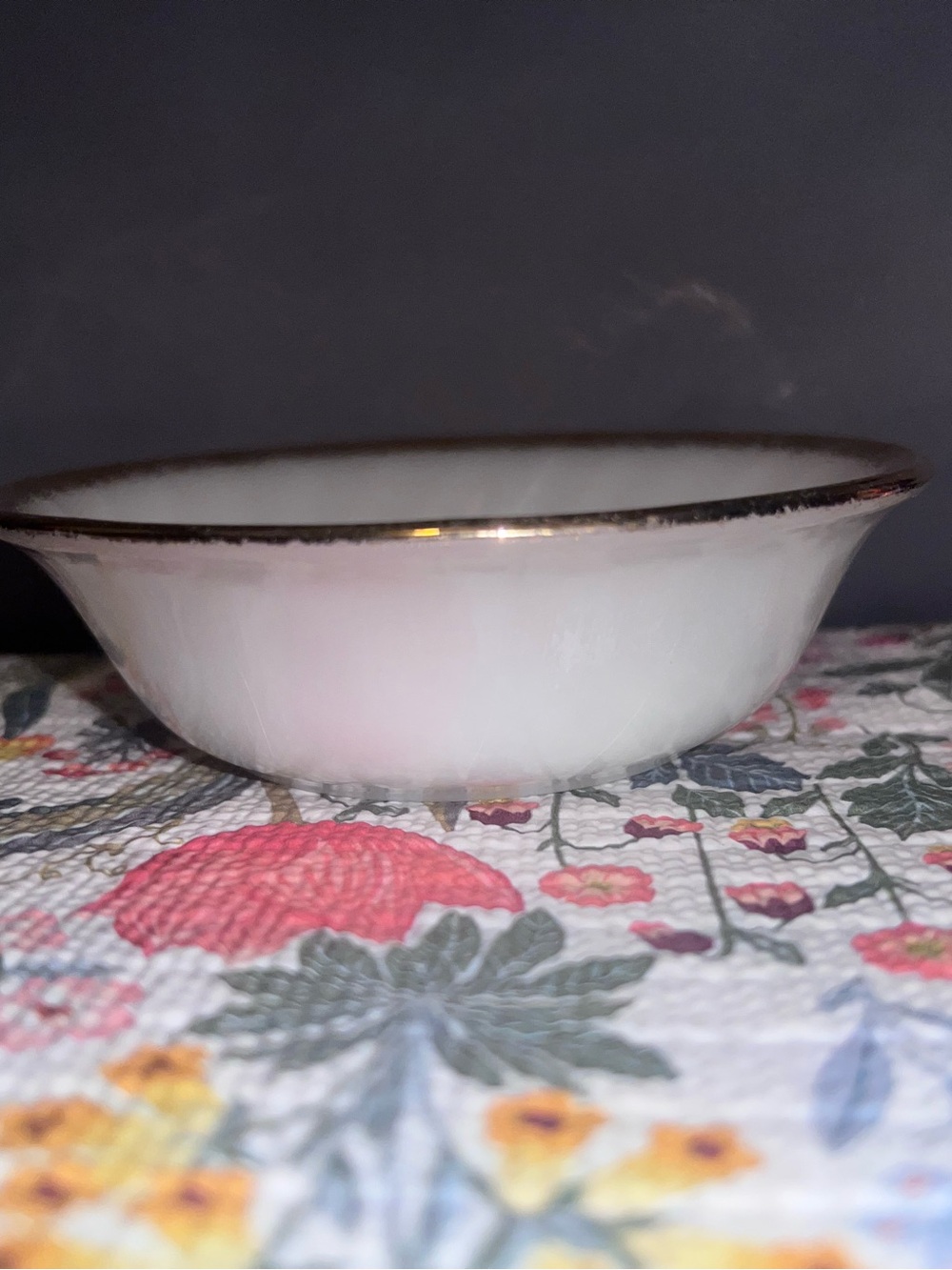 Fire King White Glass Bowl with Gold Trim